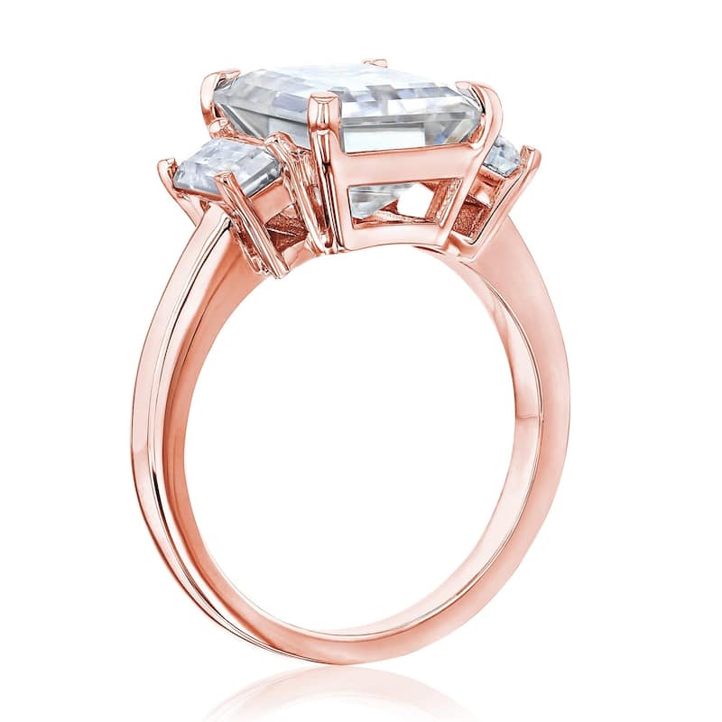 Annello by Kobelli 14k Gold 4.1 Carat TGW Three Stone Emerald-cut Moissanite Engagement Ring.
