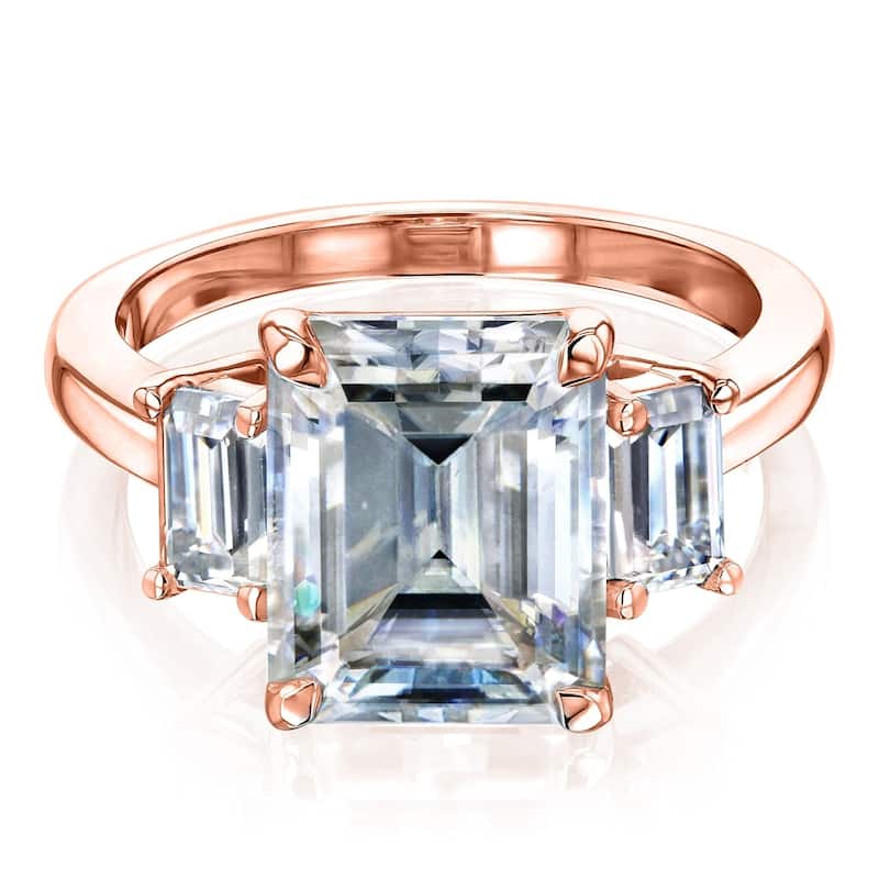 Annello by Kobelli 14k Gold 4.1 Carat TGW Three Stone Emerald-cut Moissanite Engagement Ring.