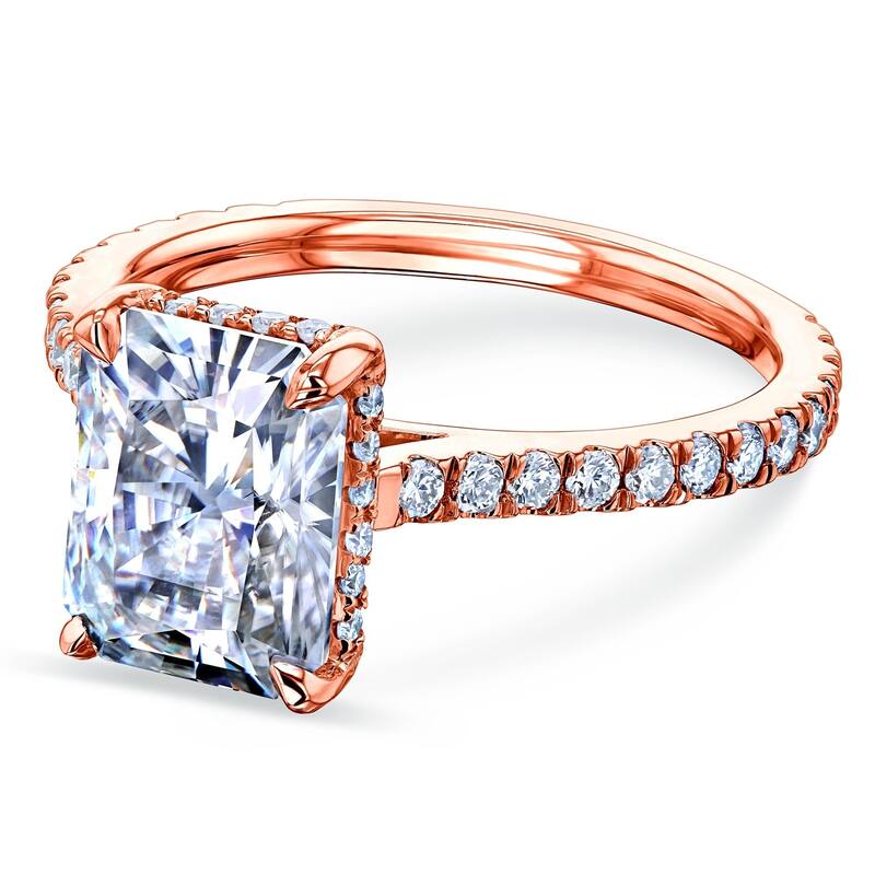 Annello by Kobelli 14k Gold 3 1/8 TCW Radiant Forever One Moissante and Diamond Drop Halo Comfort Fit Engagement Ring..