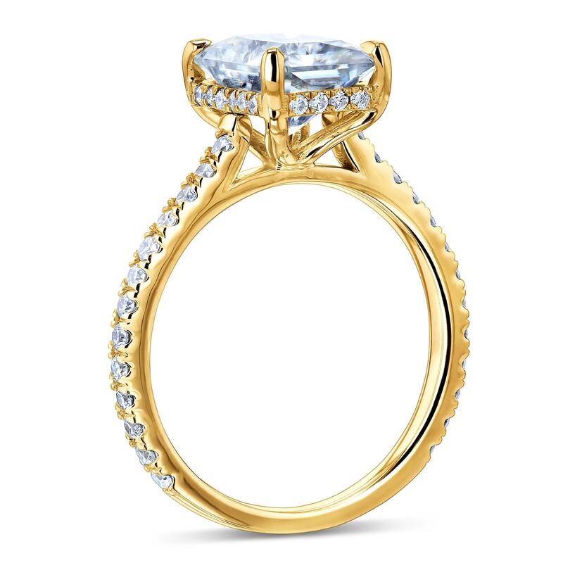 Annello by Kobelli 14k Gold 3 1/8 TCW Radiant Forever One Moissante and Diamond Drop Halo Comfort Fit Engagement Ring..