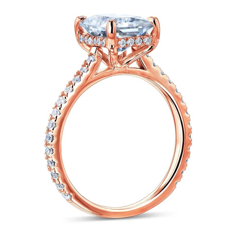 Annello by Kobelli 14k Gold 3 1/8 TCW Radiant Forever One Moissante and Diamond Drop Halo Comfort Fit Engagement Ring..