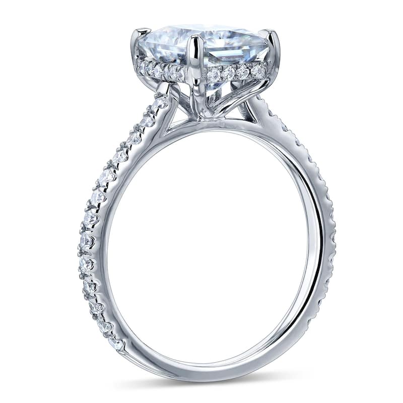 Annello by Kobelli 14k Gold 3 1/8 TCW Radiant Forever One Moissante and Diamond Drop Halo Comfort Fit Engagement Ring..