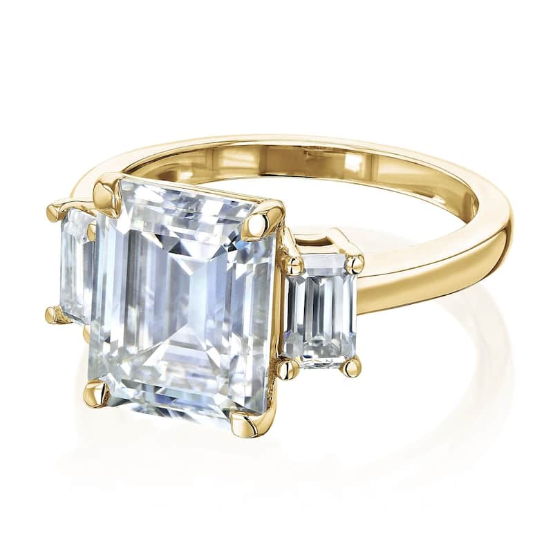 Annello by Kobelli 14k Gold 4.1 Carat TGW Three Stone Emerald-cut Forever One Moissanite Engagement Ring (DEF/VS).