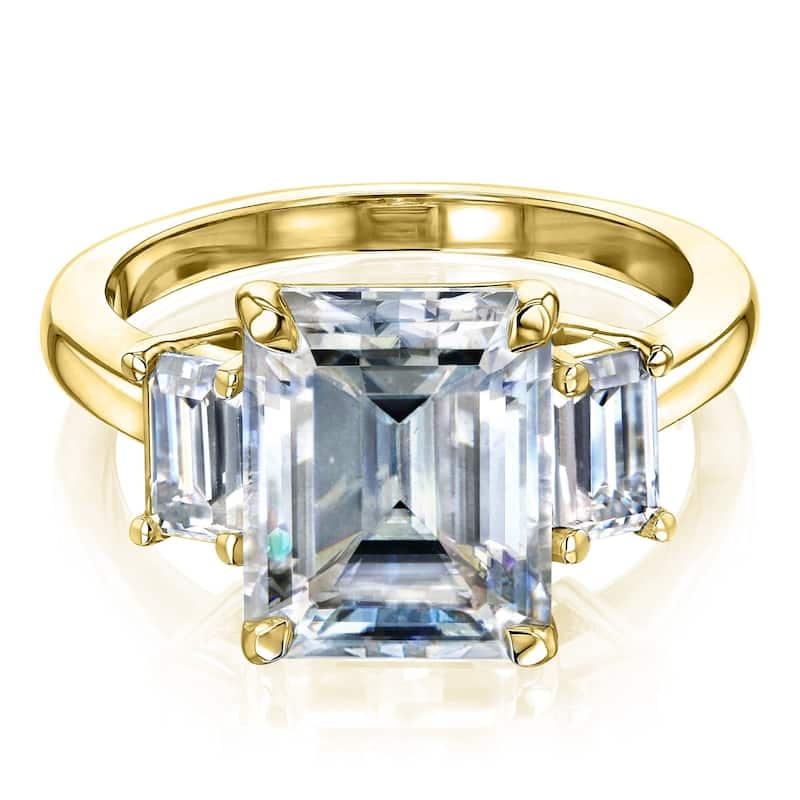 Annello by Kobelli 14k Gold 4.1 Carat TGW Three Stone Emerald-cut Forever One Moissanite Engagement Ring (DEF/VS).