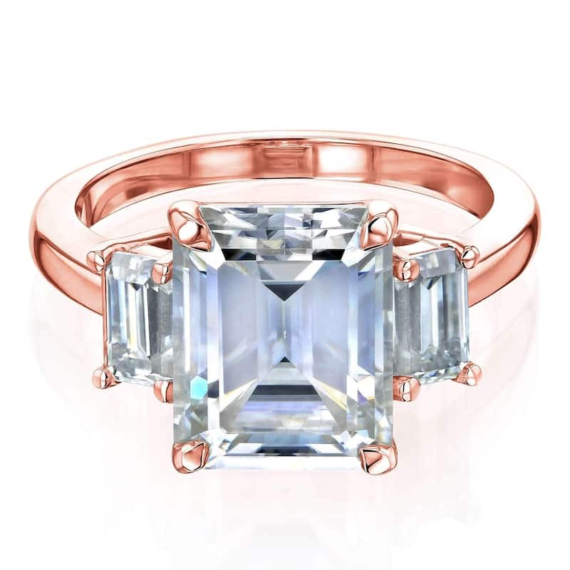 Annello by Kobelli 14k Gold 4.1 Carat TGW Three Stone Emerald-cut Forever One Moissanite Engagement Ring (DEF/VS). - 10.5 - Rose