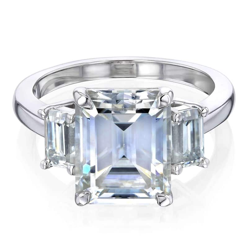 Annello by Kobelli 14k Gold 4.1 Carat TGW Three Stone Emerald-cut Forever One Moissanite Engagement Ring (DEF/VS). - 11 - White