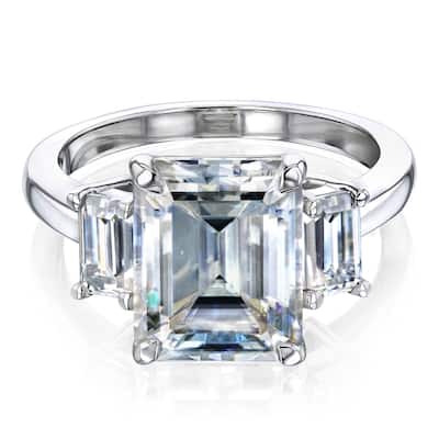 Annello by Kobelli 14k Gold 4.1 Carat TGW Three Stone Emerald-cut Forever One Moissanite Engagement Ring (DEF/VS).
