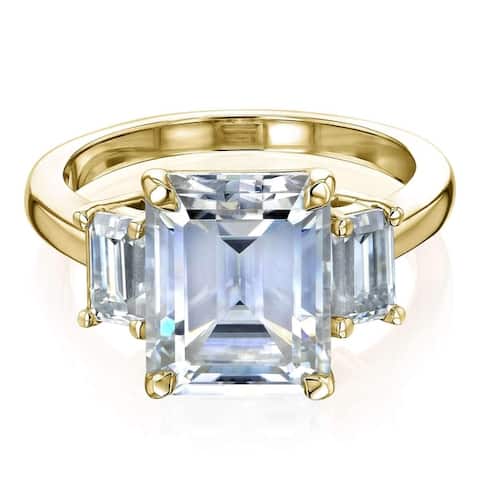 Annello by Kobelli 14k Gold 4.1 Carat TGW Three Stone Emerald-cut Forever One Moissanite Engagement Ring (DEF/VS).