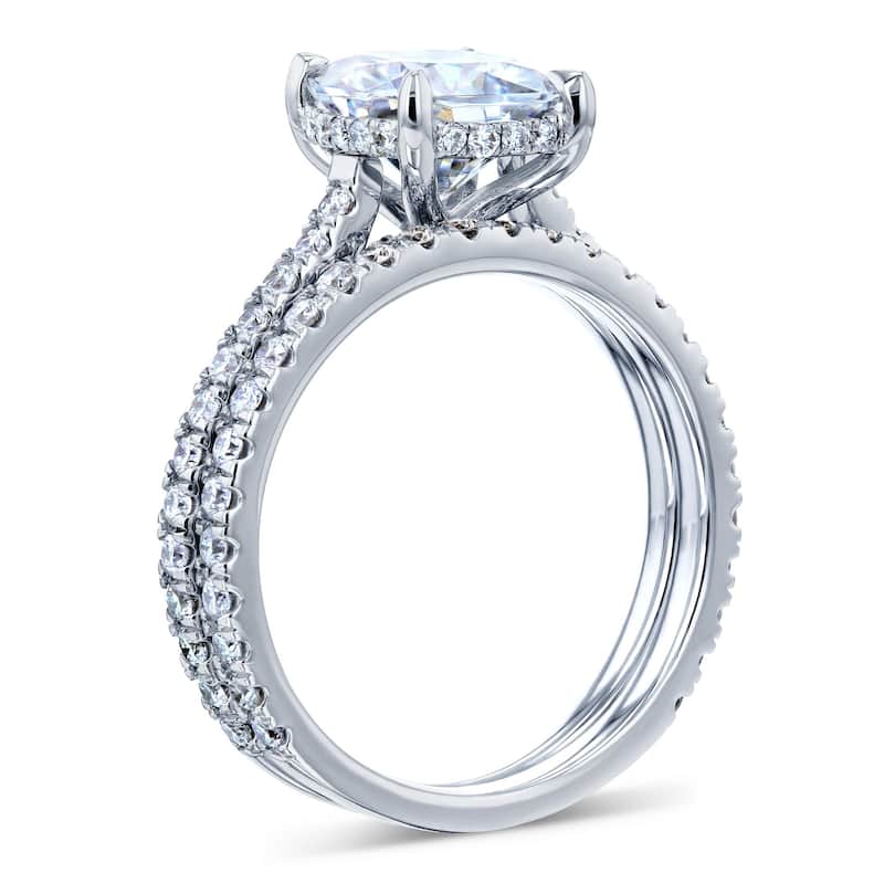 Annello by Kobelli 14k Gold 2 4/5ct TGW Cushion Forever One Moissanite and Diamond Drop Halo Comfort Fit Bridal Set.