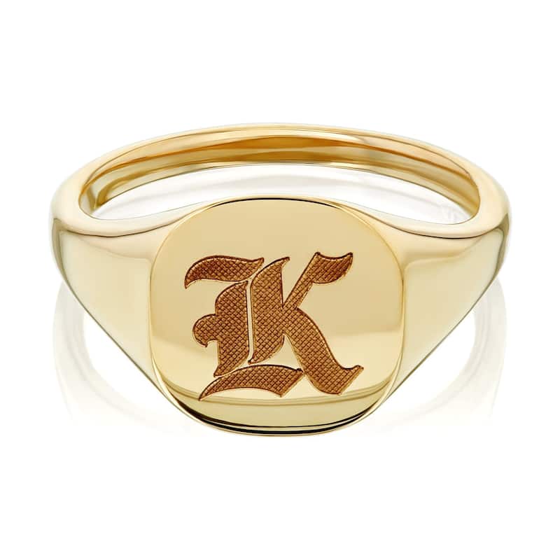 Annello by Kobelli 14k Yellow Gold Personalized Signet Initials Cushion Ring - Old Script