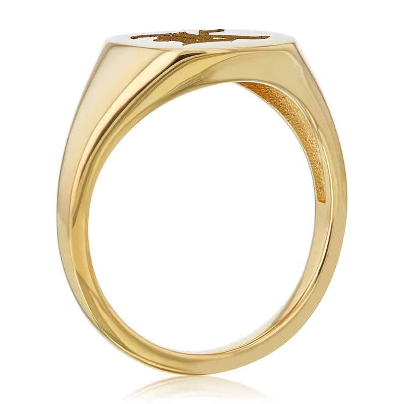 Annello by Kobelli 14k Yellow Gold Personalized Signet Initials Cushion Ring - Old Script