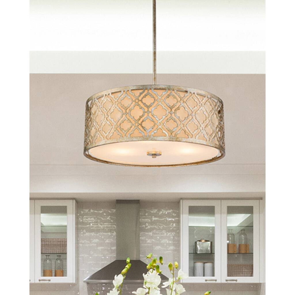 Large Kitchen Island Drum Pendant in Antique Silver by Lucas McKearn