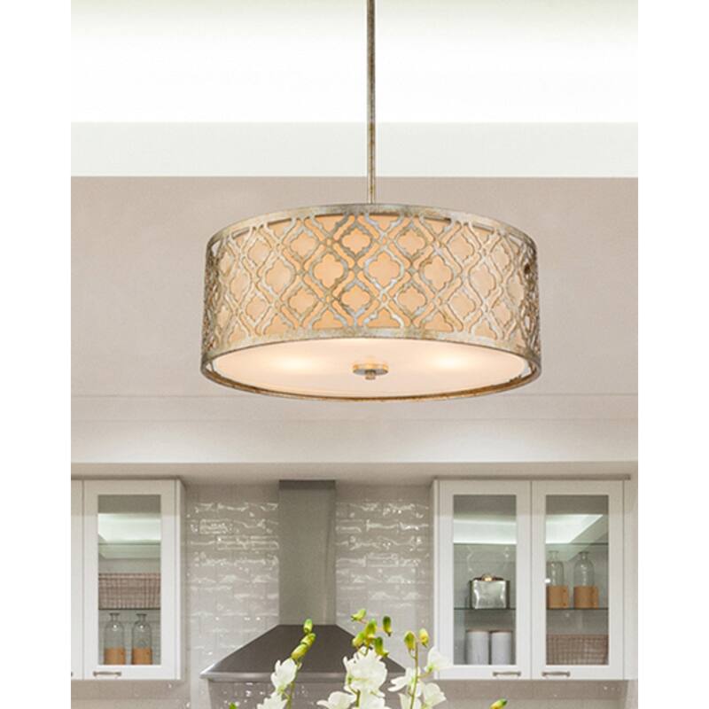 Large Kitchen Island Drum Pendant in Antique Silver by Lucas McKearn