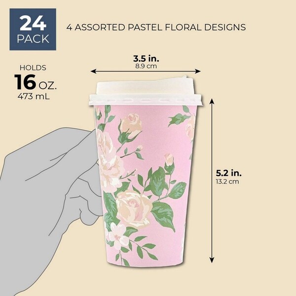 Juvale 24 Pack Vintage Floral Paper Insulated Coffee Cups with