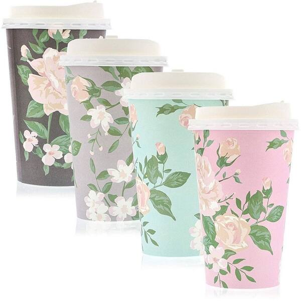 Juvale 24 Pack Vintage Floral Paper Insulated Coffee Cups with Lids, 4  Designs - Bed Bath & Beyond - 30098692