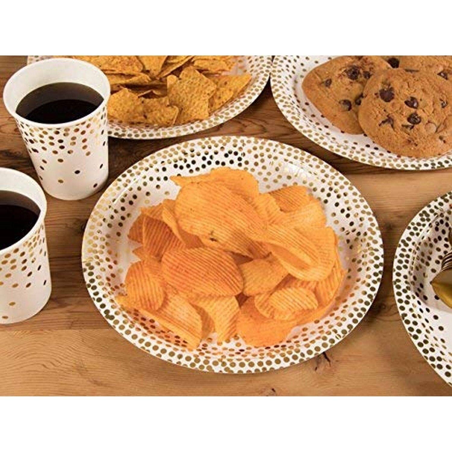 24 Disposable Dinnerware for Birthday Bridal Shower Party, Gold Foil