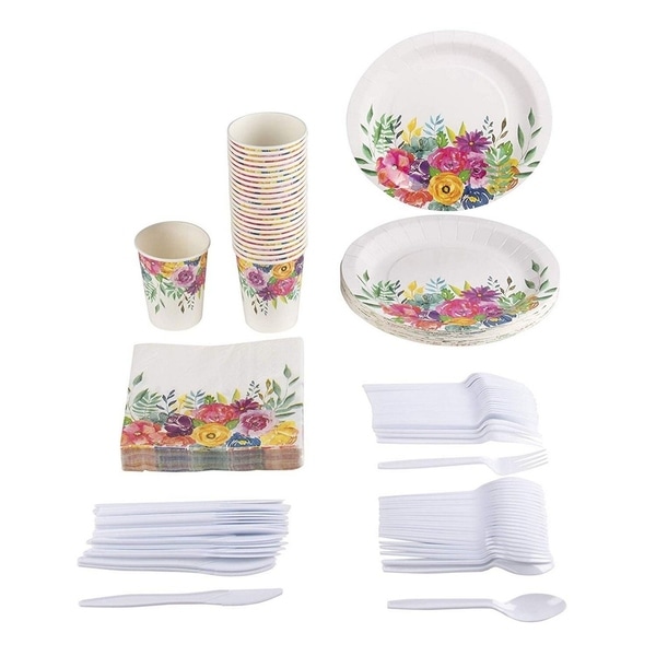 24 Set Disposable Dinnerware Vintage Floral for Birthday Wedding