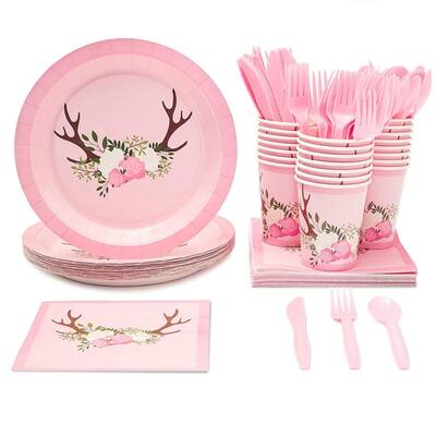 24 Set Disposable Dinnerware Floral Rustic for Kids Birthday Party Baby Showers