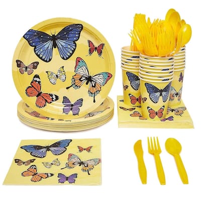 24 Set Butterfly Birthday Party Supply Pack Knives Spoon Fork Plate Napkin Cups