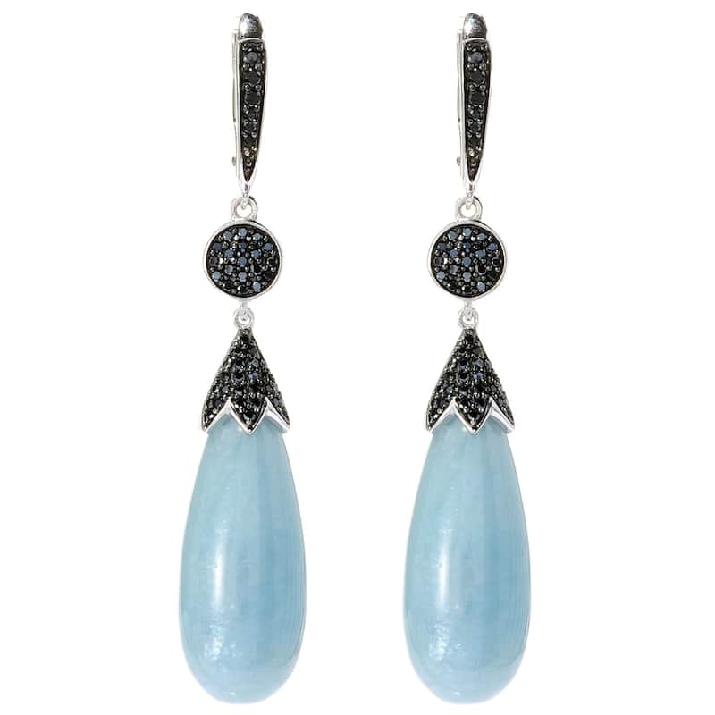 925 Sterling Silver Black Spinel,Milky Aquamarine Drop & Dangle Earrings