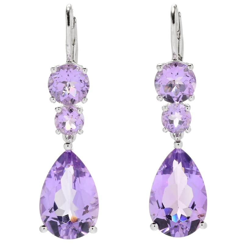 925 Sterling Silver Pink Amethyst Drop & Dangle Earrings