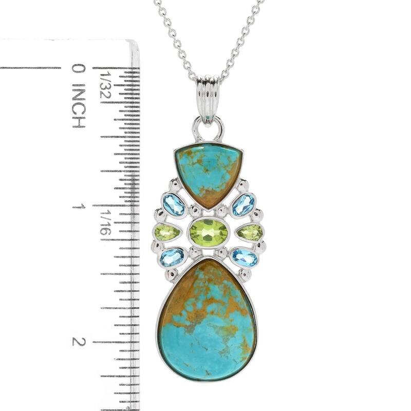 925 Sterling Silver Peridot,Tyrone Turquoise,Swiss Blue Topaz Pendant
