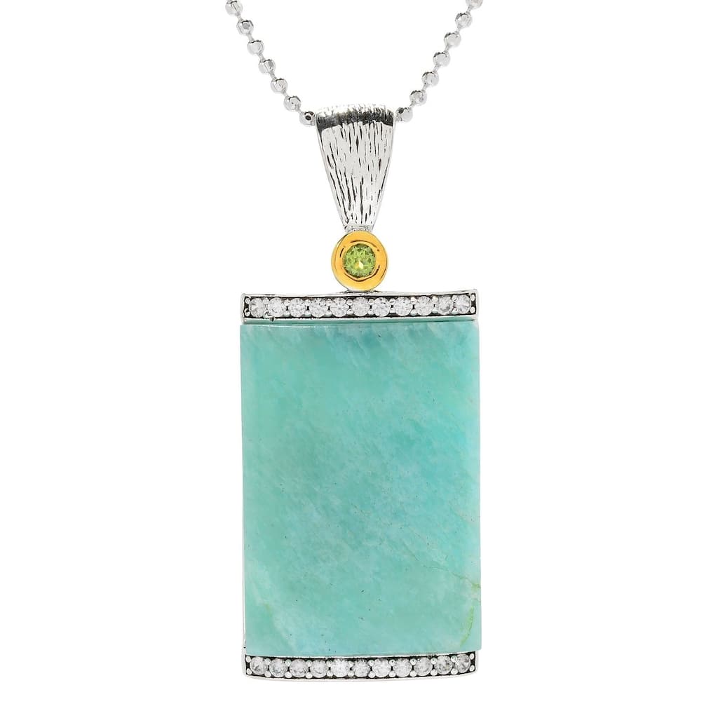 925 Sterling Silver Peridot,White Natural Zircon,Amazonite Pendant