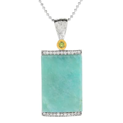 925 Sterling Silver Peridot,White Natural Zircon,Amazonite Pendant