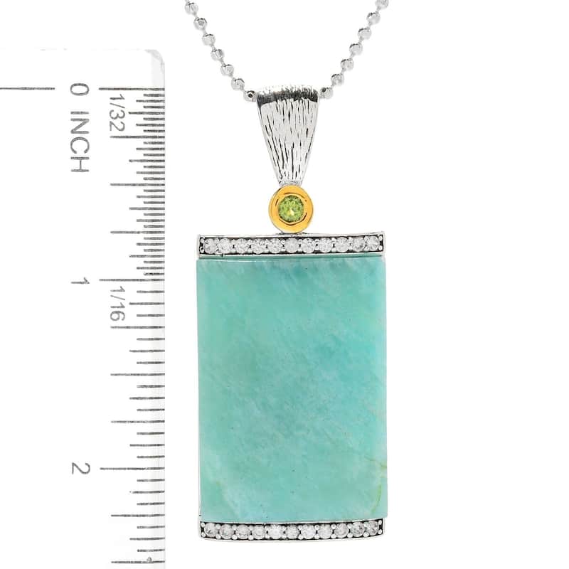 925 Sterling Silver Peridot,White Natural Zircon,Amazonite Pendant
