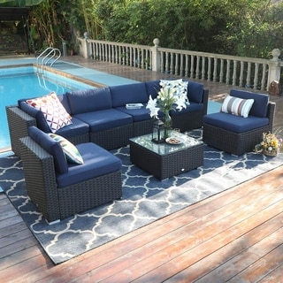 Havenside Home Gariau 7-piece Outdoor Patio Rattan Sectional Sofa Set