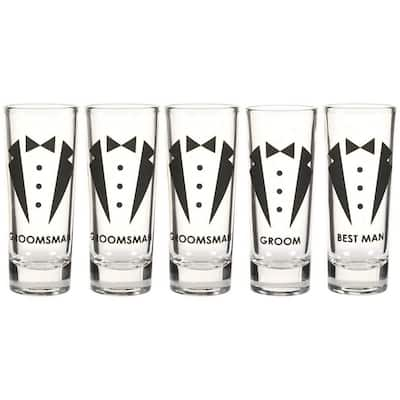 Party Favors Shot Glasses - Bachelor Shot Glasses Tuxedo Groom, Set of 5, 2 oz