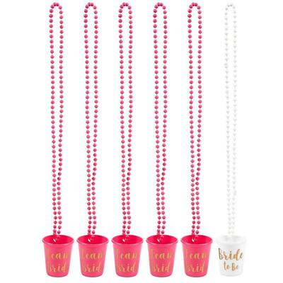 6-Pack Team Bride Bride To Be Plastic Beaded Shot Glasses Necklaces 30.4" Long