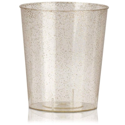 100-Pack Bulk 2 Ounce Glitter Gold Plastic Disposable Party Shot Glasses