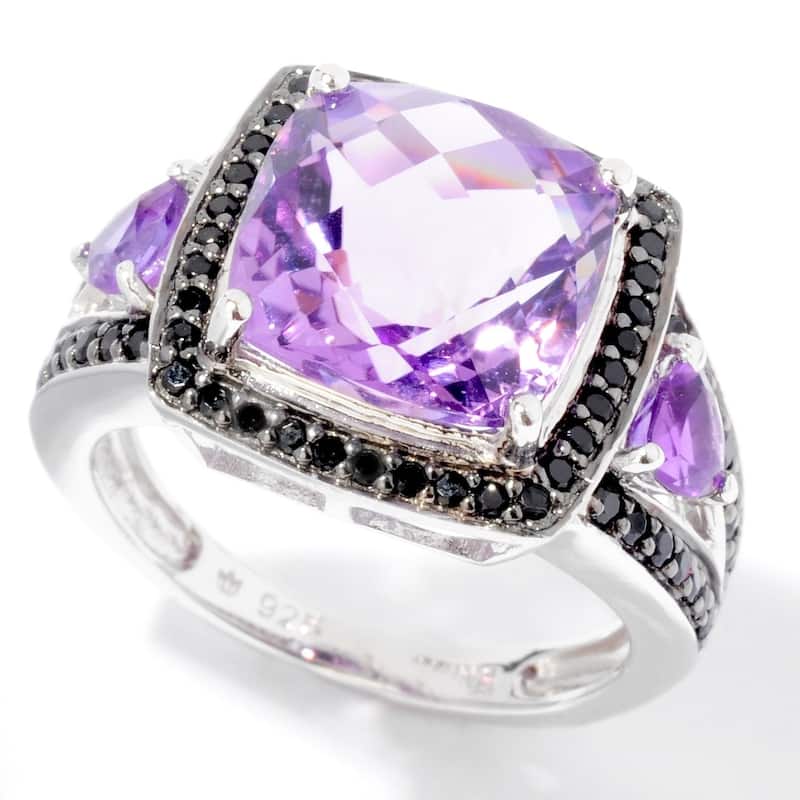 925 Sterling Silver White Cz,African Amethyst,Black Color Zircon Ring