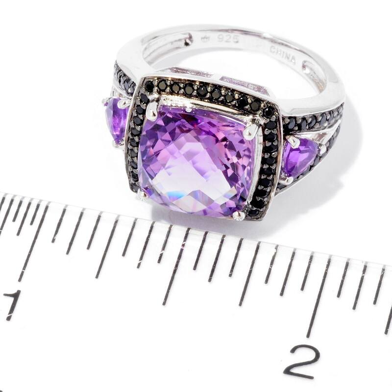 925 Sterling Silver White Cz,African Amethyst,Black Color Zircon Ring