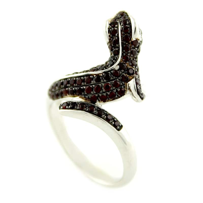 Sterling Silver 1.40Ctw Chinese Garnet Chameleon Shaped Ring