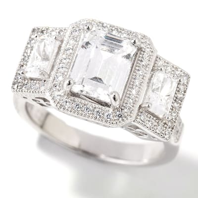 925 Sterling Silver White Cz 3-Stone Ring