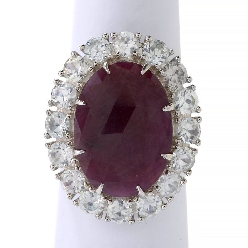 925 Sterling Silver Indian Ruby and White Natural Zircon Ring