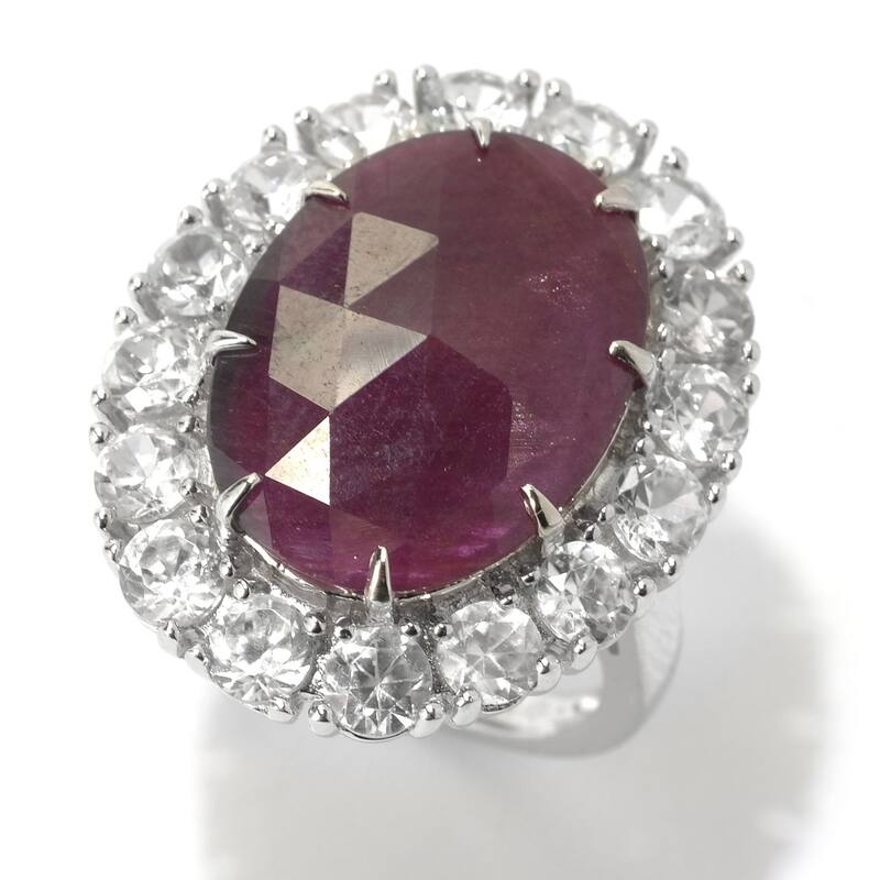 925 Sterling Silver Indian Ruby and White Natural Zircon Ring