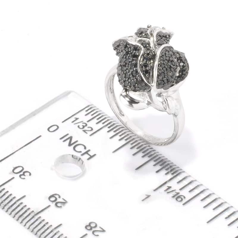 925 Sterling Silver Black Spinel and White Zircon Ring