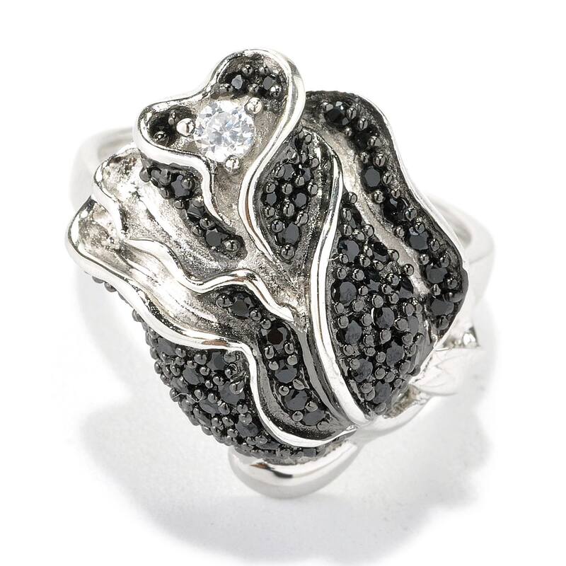 925 Sterling Silver Black Spinel and White Zircon Ring