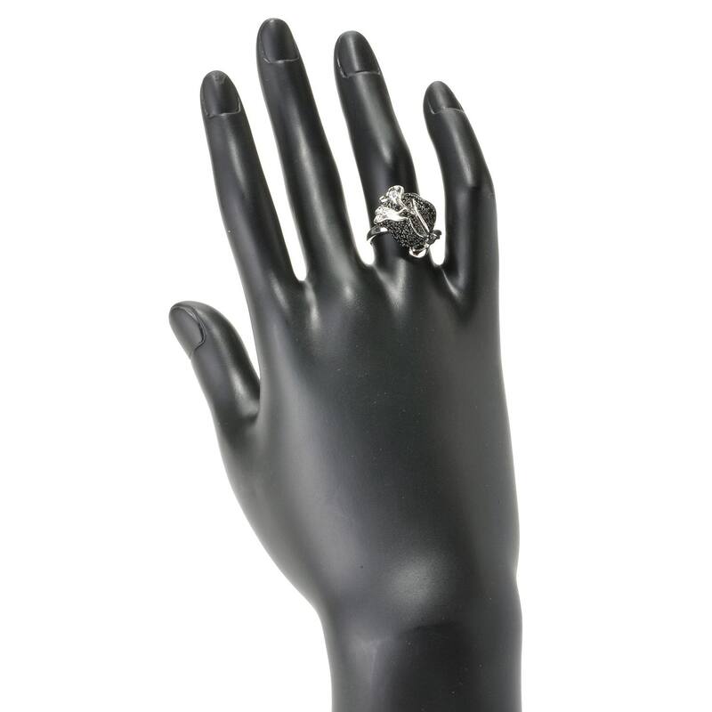 925 Sterling Silver Black Spinel and White Zircon Ring