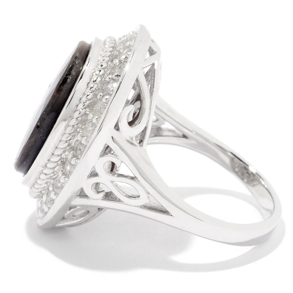 Pinctore Sterling Silver Black Onyx /& White Topaz Oval Shaped Ring