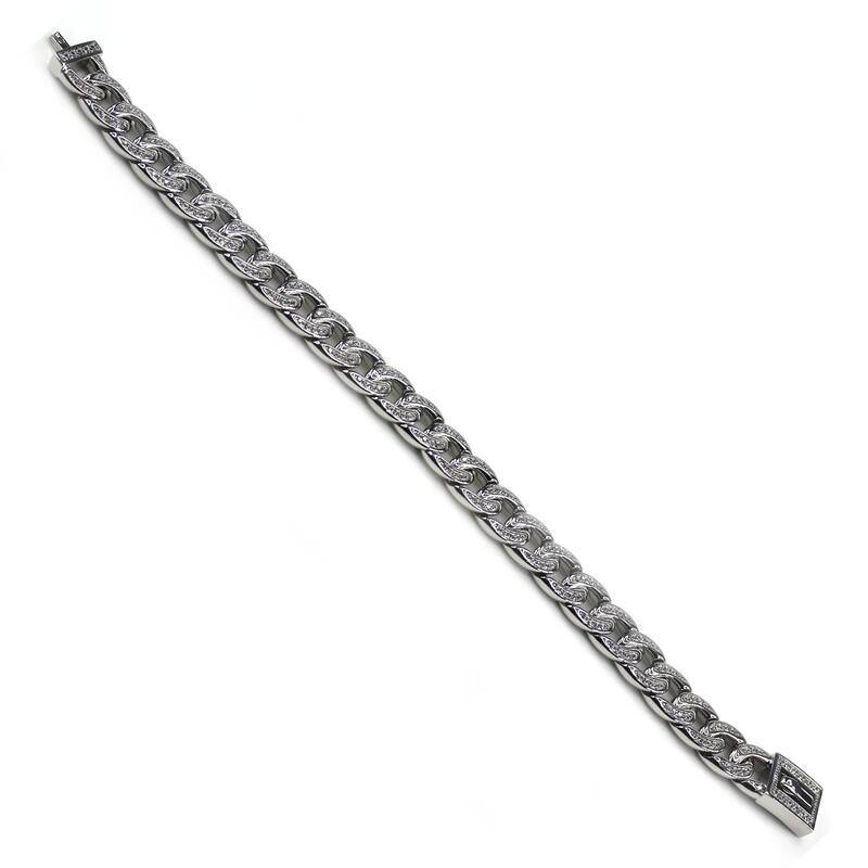925 Sterling Silver White Zircon Chain and Link Bracelet