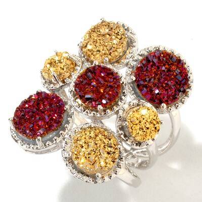 925 Sterling Silver Titanium Drusy and Golden Drusy Ring