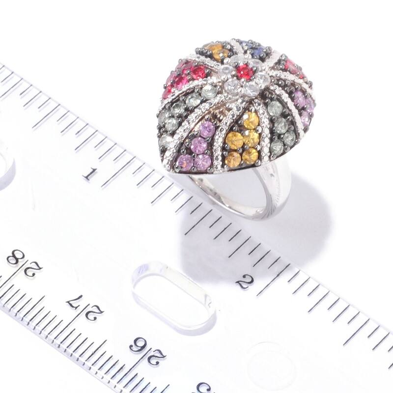 Sterling Silver 1.91Ctw Multi Sapphire Cluster Ring