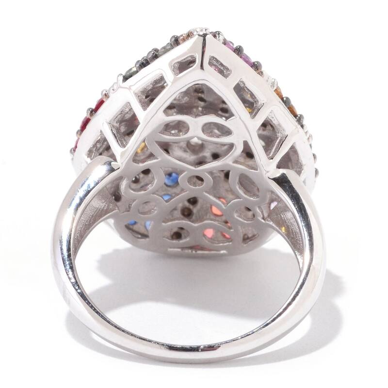 Sterling Silver 1.91Ctw Multi Sapphire Cluster Ring