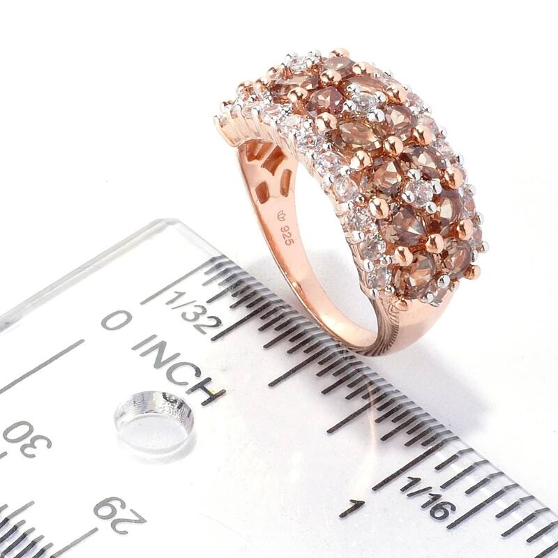 18K Rose Vermeil 3.9Ctw Pear Shaped Malaya Garnet and White Zircon Cluster Ring