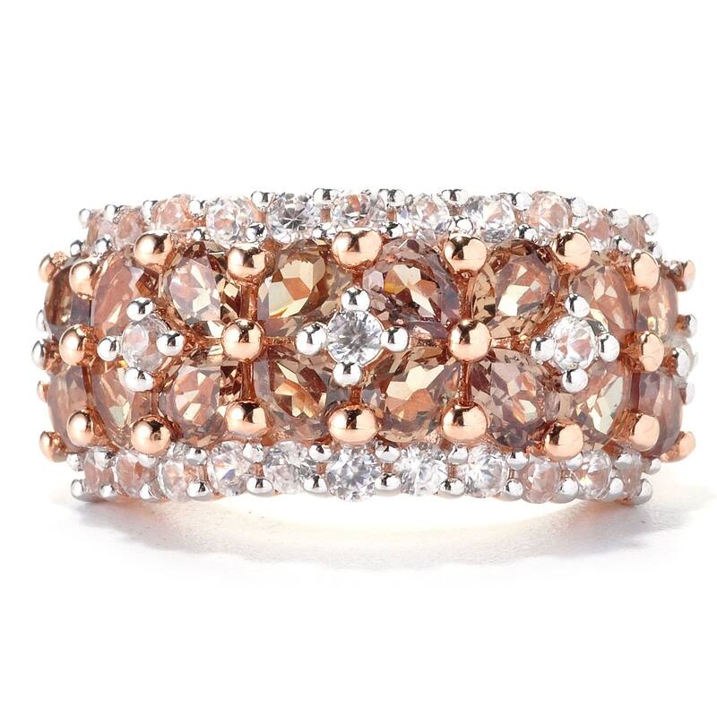 18K Rose Vermeil 3.9Ctw Pear Shaped Malaya Garnet and White Zircon Cluster Ring