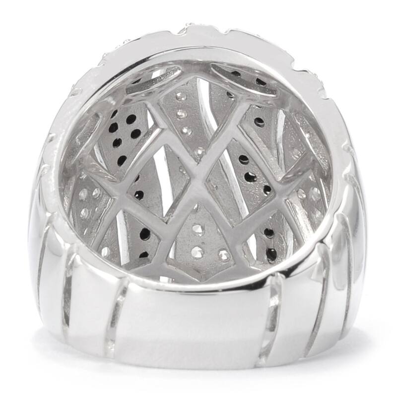 925 Sterling Silver Black Spinel and White Natural Zircon Ring